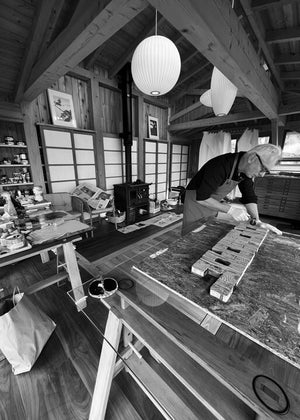 Jonathan Ford preparing Jenga Triptych in his studio