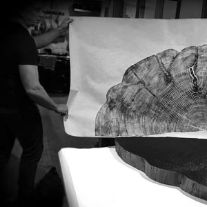 Jonathan Ford with Mono relief print of Western Hemispheres