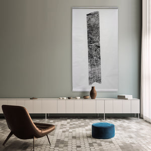 Cut by Jonathan Ford Studio | Large minimal banner hung mono relief print on washi paper. Perfect as a centre piece for your home.