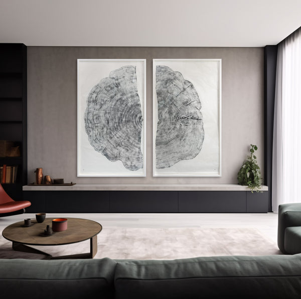 Western Hemispheres by Jonathan Ford | painstakingly hand printed on Washi, this 100cm x 185cm piece represents resilience alongside our shared past and potential future. This epic artwork prints make a bold statement in your home.